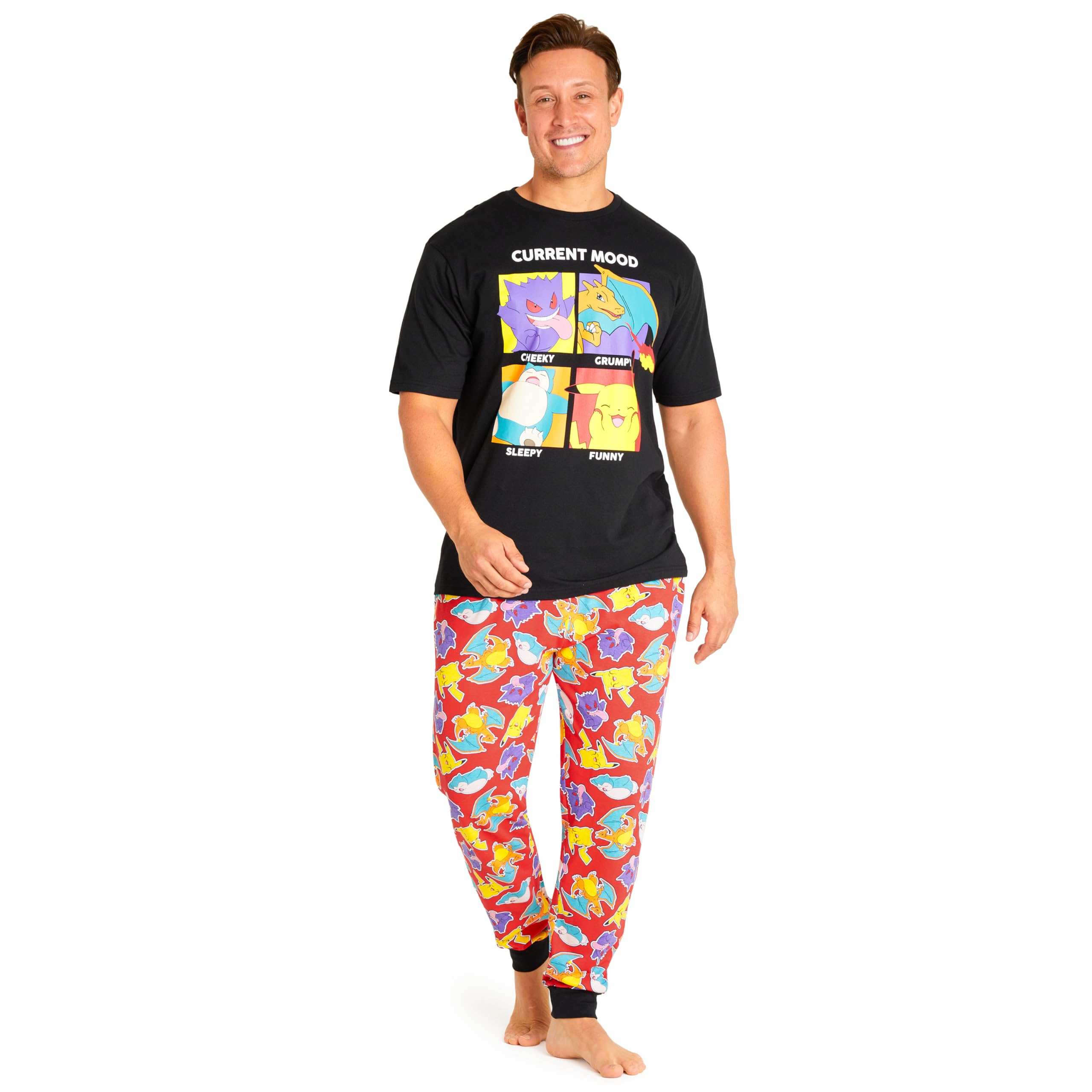 PokémonPokemon Mens Pyjamas Set Nightwear T-Shirt & Long Bottoms PJs Lounge Wear for Men and Teenagers S-3XL - Gifts for Him