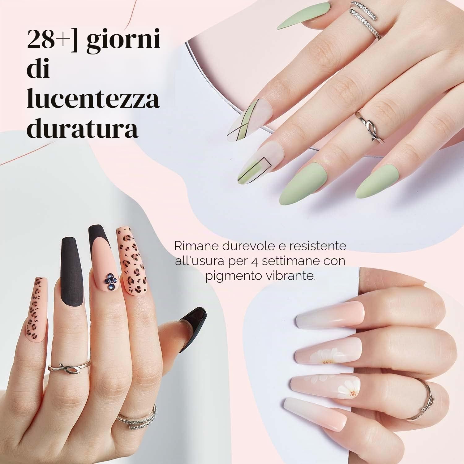 Modelones Set di Smalti UV Con Lampada 48 W - 12 Colori Rosa, Bianco, Verde, Base Top Coat per Manicure e Unghie in Gel