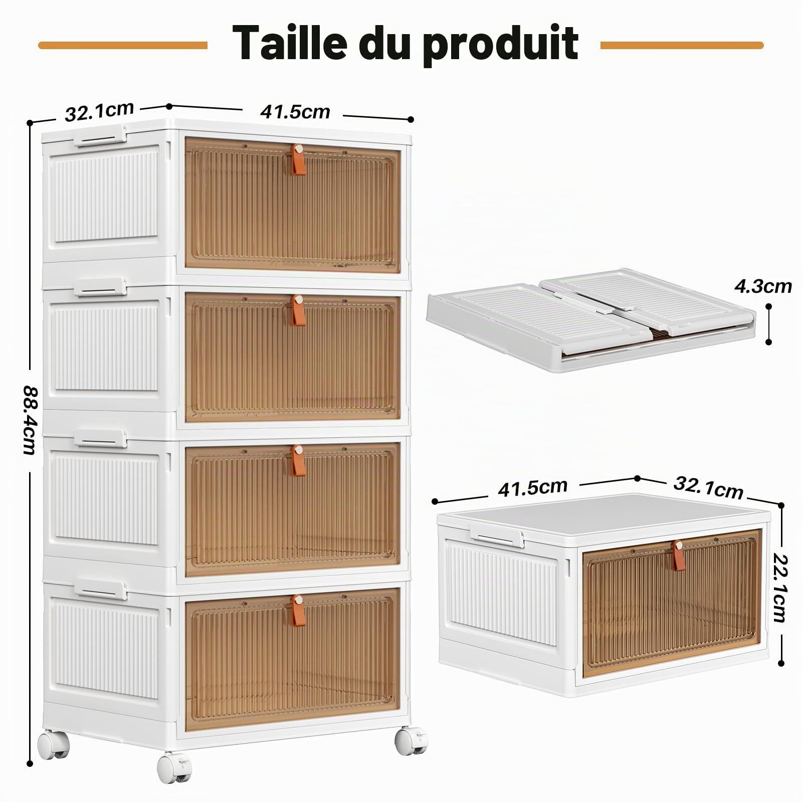 PurKeep Boite de Rangement avec Couvercle - 28L*4 Caisse Rangement Plastique, Boite Plastique Rangement avec Portes et roulettes, Boîtes de Rangement Pliables, Blanc, 4 Emballage
