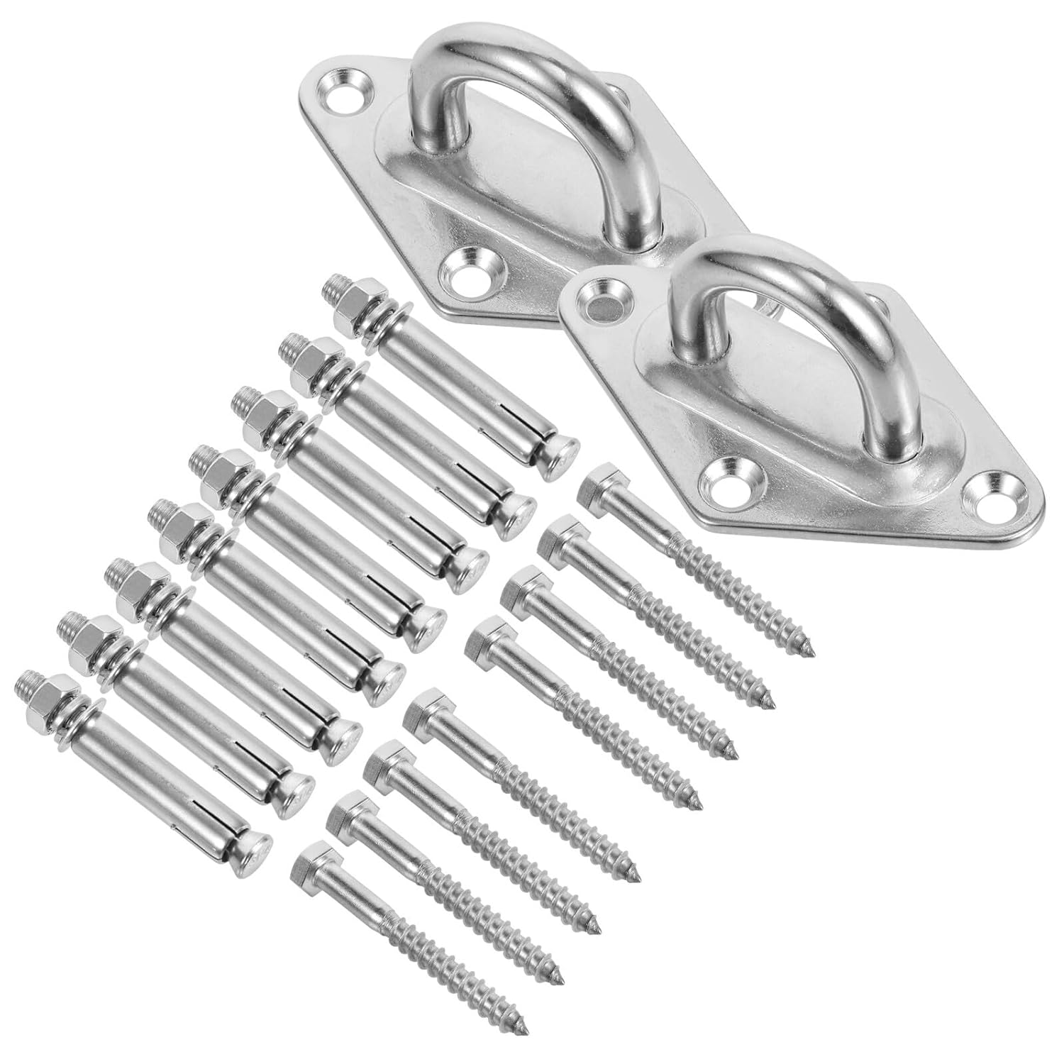 2 Sets 304 Stainless Steel Heavy Duty Suspension Ceiling Hooks M8 Diamond Pad Eye Plate for Hammock, Sail Shade, Garden Swing, Wall Mount Hardware Accessories