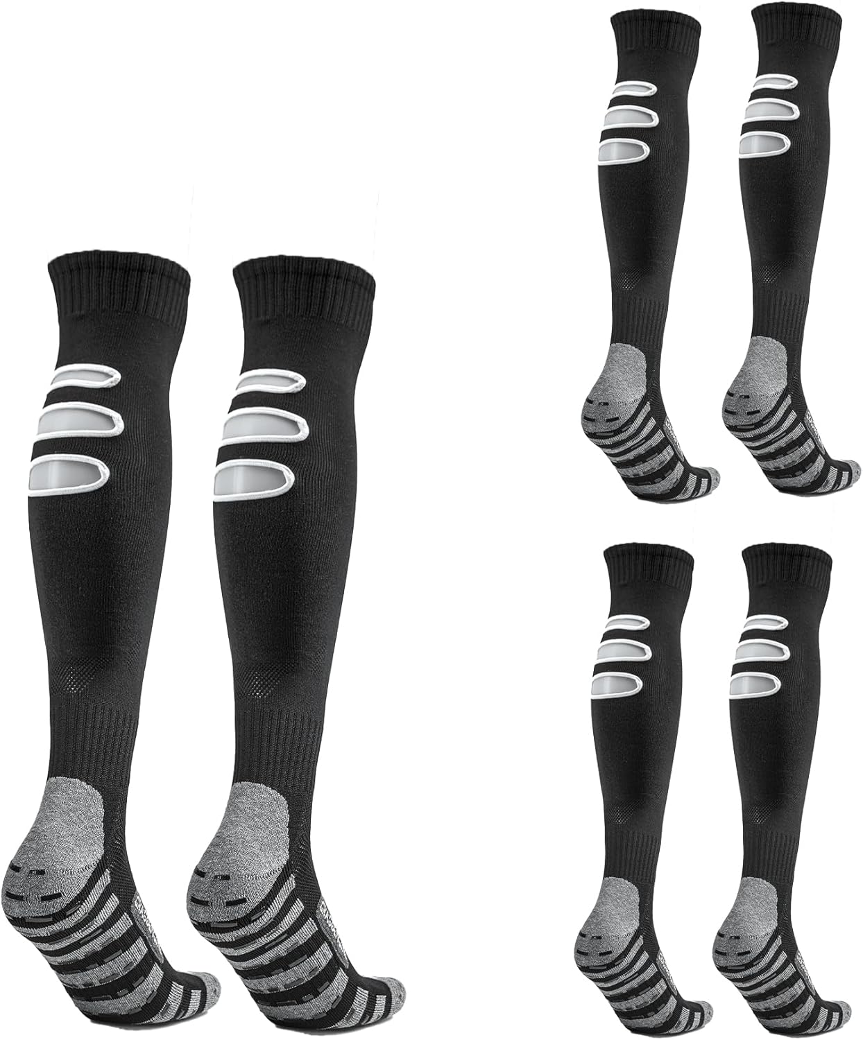 Pre-Cut Grip Soccer Socks with 3 Breathable Holes - Calf Relief Non Slip Knee High Football Socks for Men