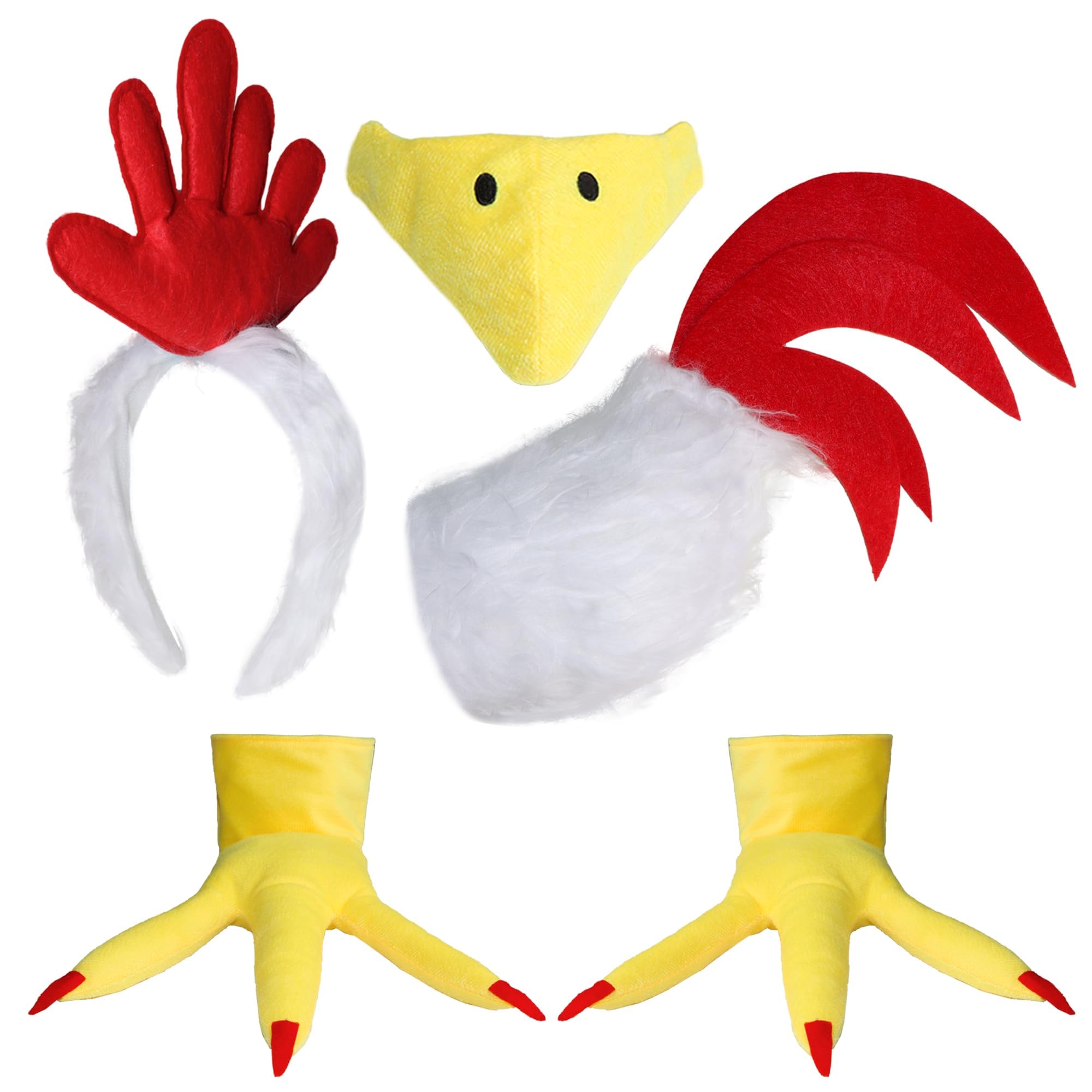ALUNME 5-Piece Halloween Chicken Costume Set - Headband, Beak Mask, Chicken Feet, Tail, Ideal for Party Cosplay's Funny Accessories