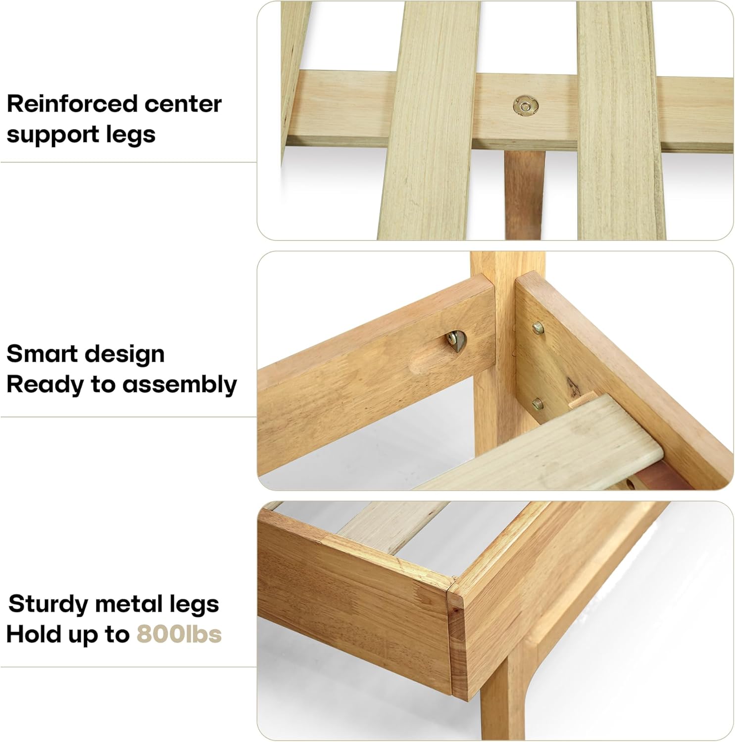 Acacia Elara King Platform Bed Frame – Solid Wood Bed with Headboard, Sculpted Spearhead Pattern, Natural Oak Finish, 800lbs Capacity, No Box Spring Needed, Mid-Century Style
