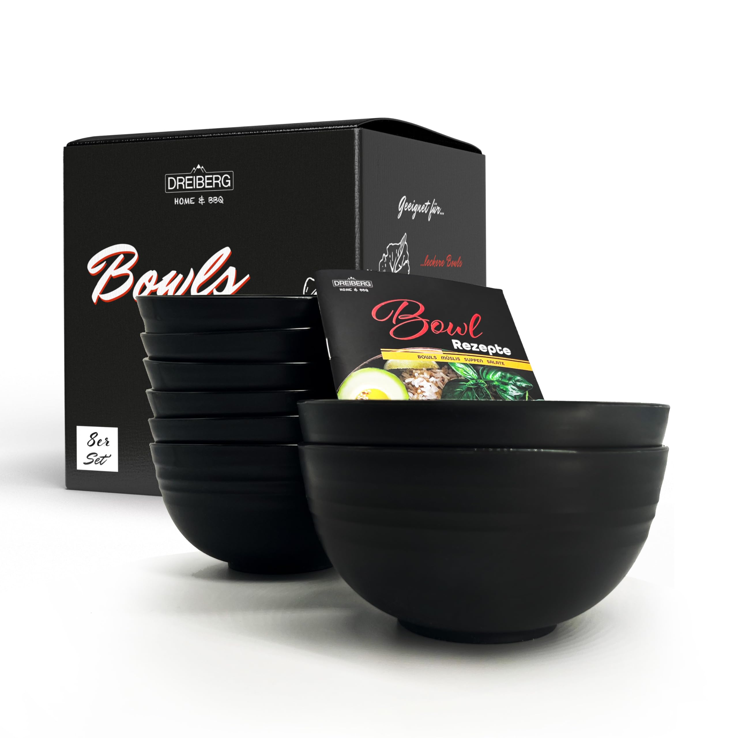 Homavit Mueslikommen, 8-delige set ramenkommen, slakommen, licht en onbreekbaar, BPA-vrij, soepkommen, voor pasta, muesli, salade, magnetron en vaatwasserbestendig