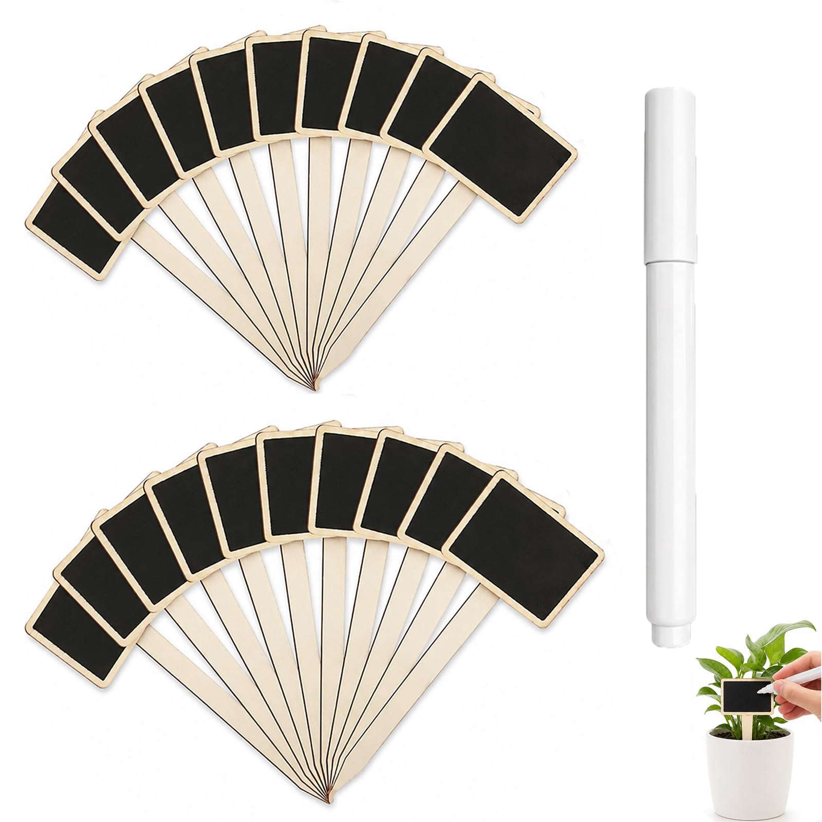 20 Pcs Wooden Plant Labels with Chalk Marker, T-Type Garden Markers