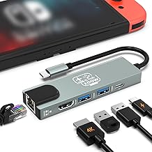 USB C Hub, Ethernet Adapter HDMI Docking Station for Nintendo Switch/Switch OLED/MacBook/iPad/iPhone/Android Phone/Laptop, 5in1 Portable Multiport TV Adapter Samsung Dex Electronic Accessories(2 pack)