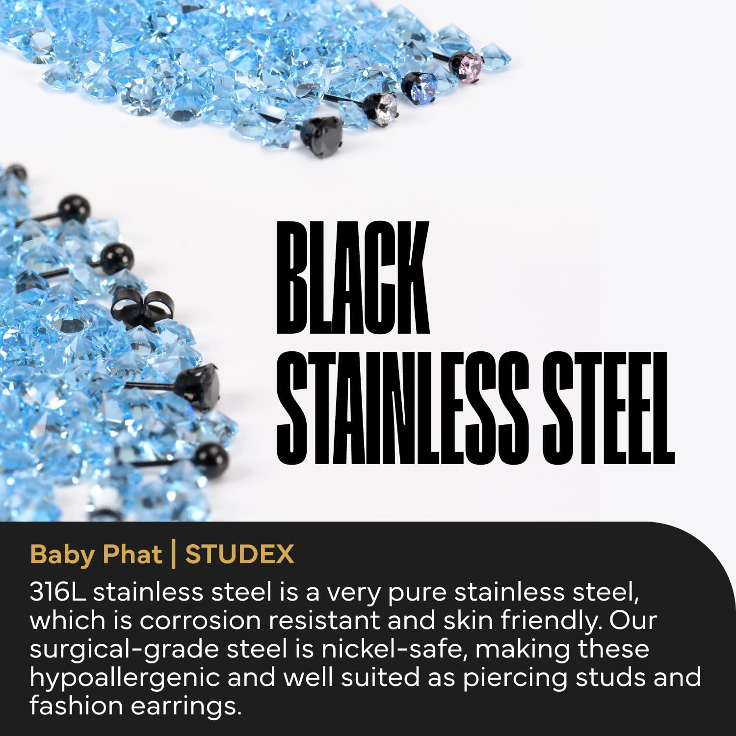 Studex Baby Phat Stud Earrings for Women and Men – Hypoallergenic Stud Earring Set, Jewelry for Sensitive Skin, Nickel Safe