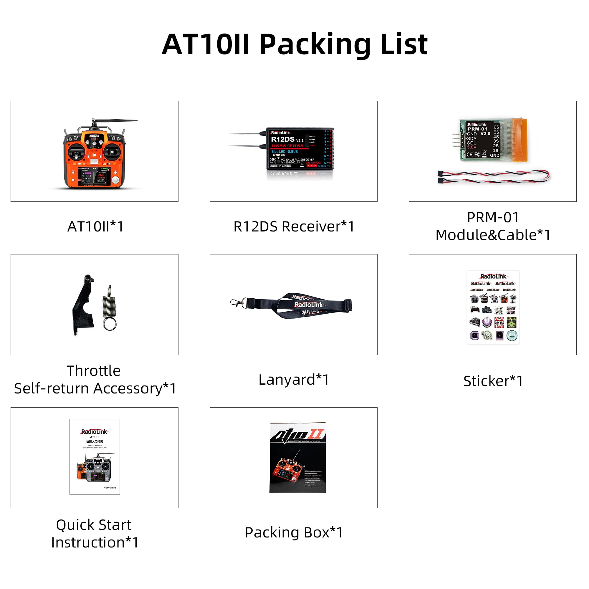 Radiolink AT10II Émetteur RC R12DS 12CH 2,4 GHz Télémétrie Tension Radio Commande pour Avion RC FPV Drone
