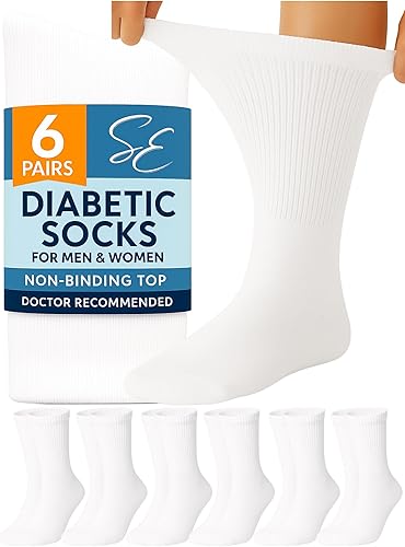 6 pares de calcetines de algodón no vinculantes para diabéticos con parte superior extra ancha para hombres y mujeres