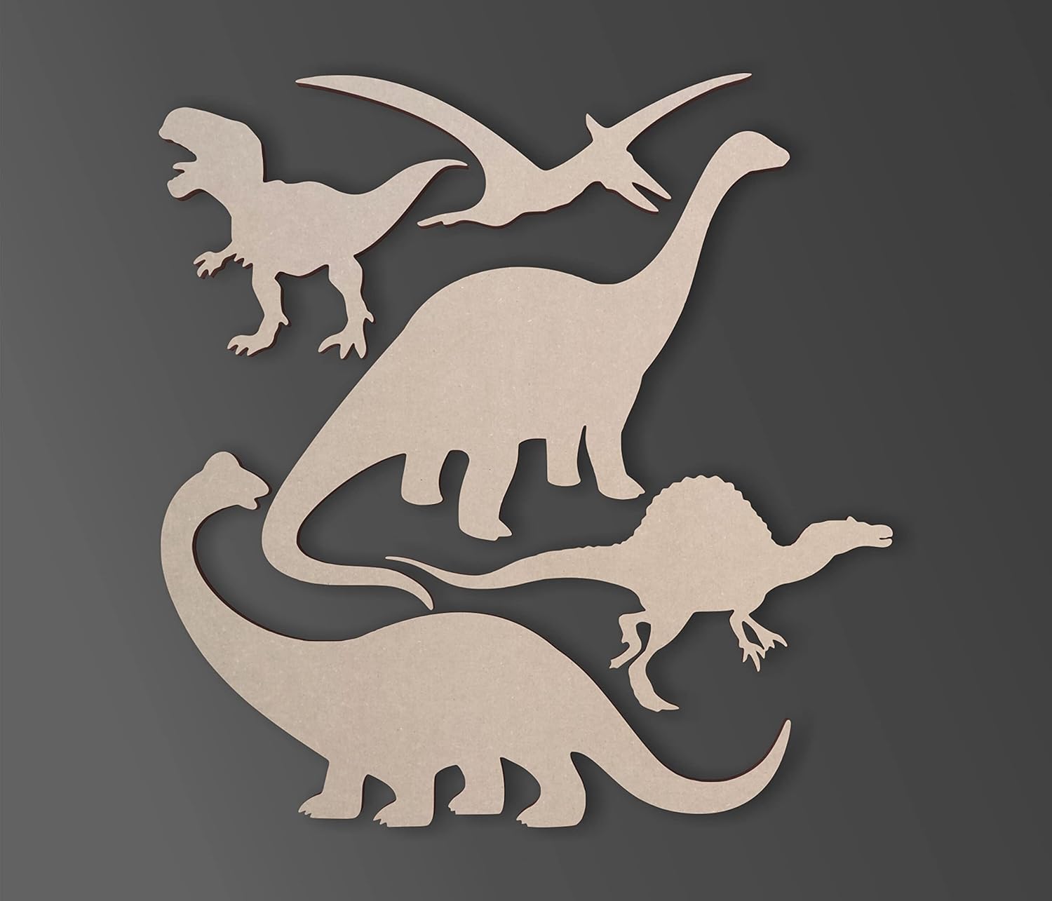 Wooden Dinosaurs for Kids Rooms Cutout (5 Pack) - Cutout, Home Decor, Unfinished and Available from 12 to 36 Inches
