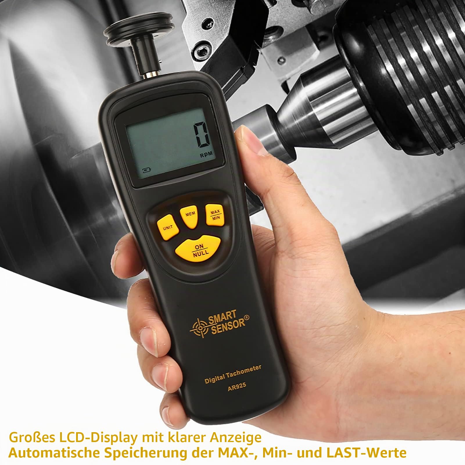 Walfront Smart Sensor Digitaler Tachometer, 0,5~19999 Digitaler Drehzahlmesser Drehzahl Digitaler Fototachometer mit LCD-Hintergrundbeleuchtung, digitaler Hand-Tachometer