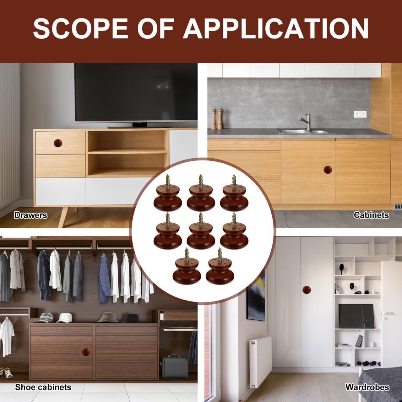 Angoily 8Pcs Solid Wood Cabinet Knobs 1.53 Inch Round Door Handles for Wardrobe Drawer Furniture Pulls Durable and Easy to Install