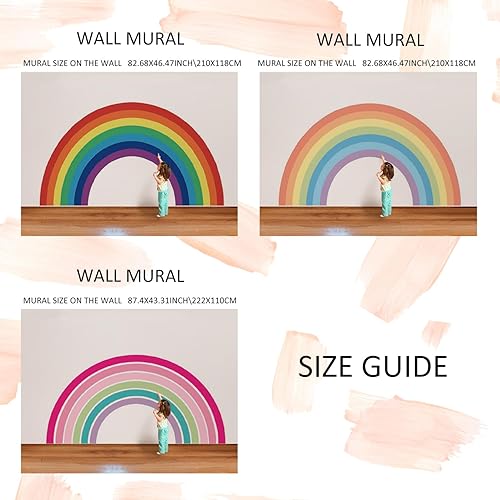 Miniatura 3 de Calcomanías de vinilo grandes para pared, diseño de arcoíris para despegar y pegar, precortadas gigantes y vibrantes acuarelas arcoíris para niñas,