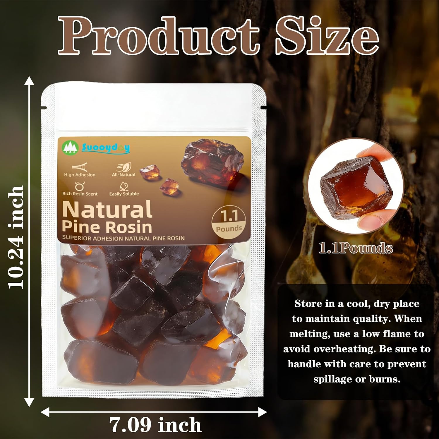 100% Pure Pine Rosin – 1.1Pound Natural Gum Rock Rosin Pine Resin for Beeswax Wraps, Violin Bow, Woodworking, Sealing Wax, Camping Fire Starter & DIY Crafts