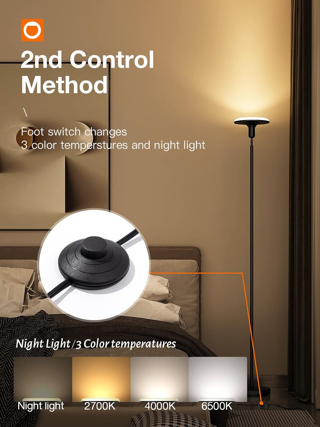 addlon Floor Lamp with Remote, Sky LED Modern Torchiere Tall Standing Lamp Super Bright Floor Lamps for Living Room, Bedroom and Office, 30W/2400LM - Black