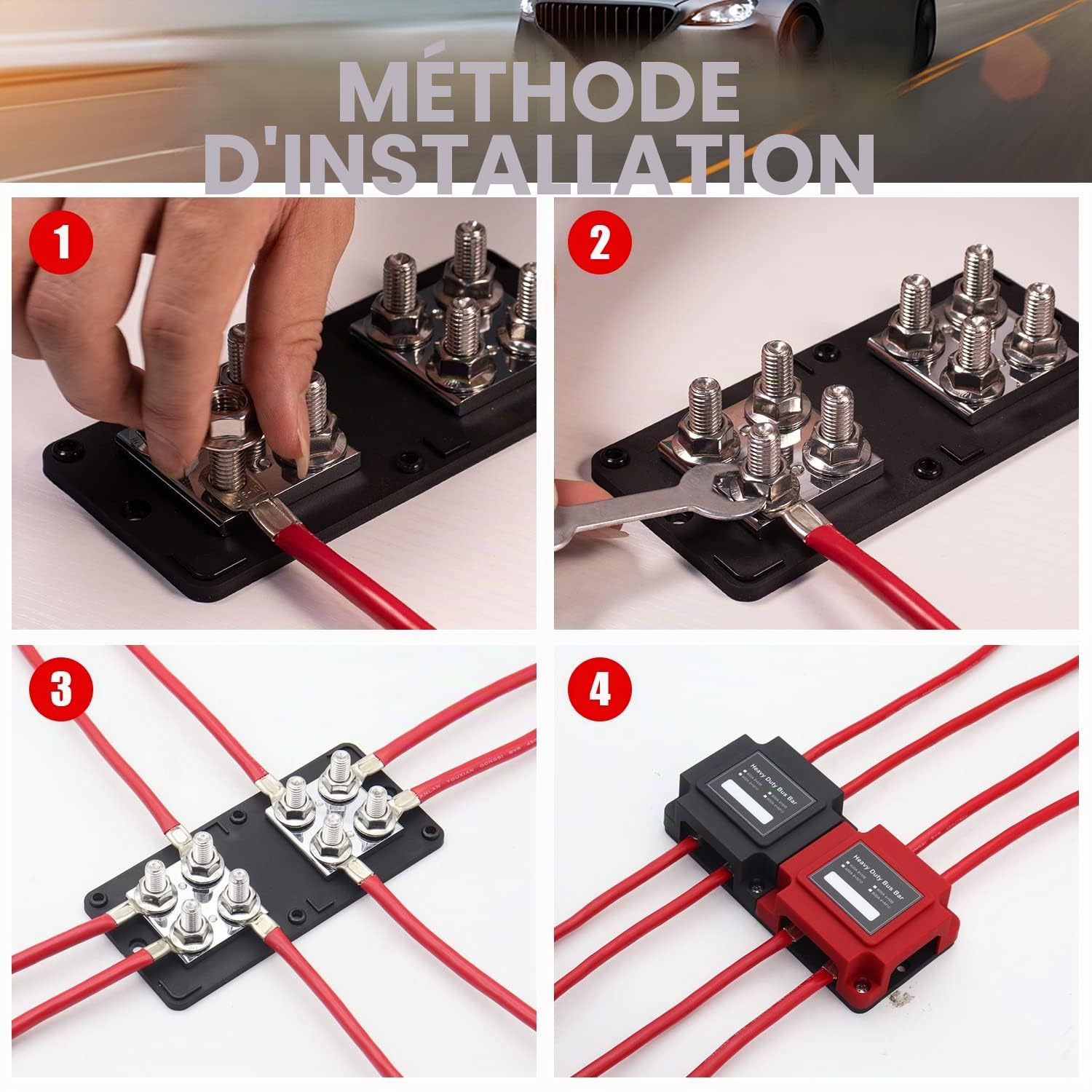 STANEW 400A busbar box,Barres de bus solides et robustes, Boîtier 8 x 3/8" (M10) de module robuste DC48 V robuste avec module de distribution de courant，Noir (Noir+Rouge)