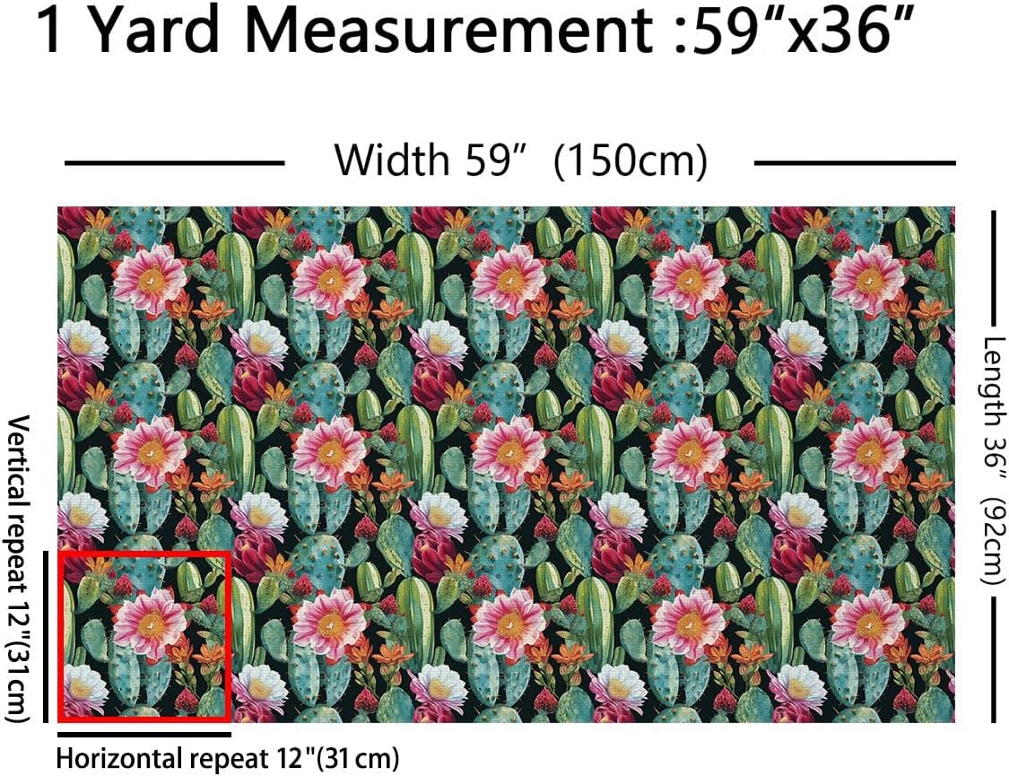 Cactus Fabric by The Yard, Floral Upholstery, Tropical Hawaiian Plant Decorative, Retro Desert Nature Botanical Indoor Outdoor, DIY Art Waterproof, Green Red, 5 Yards