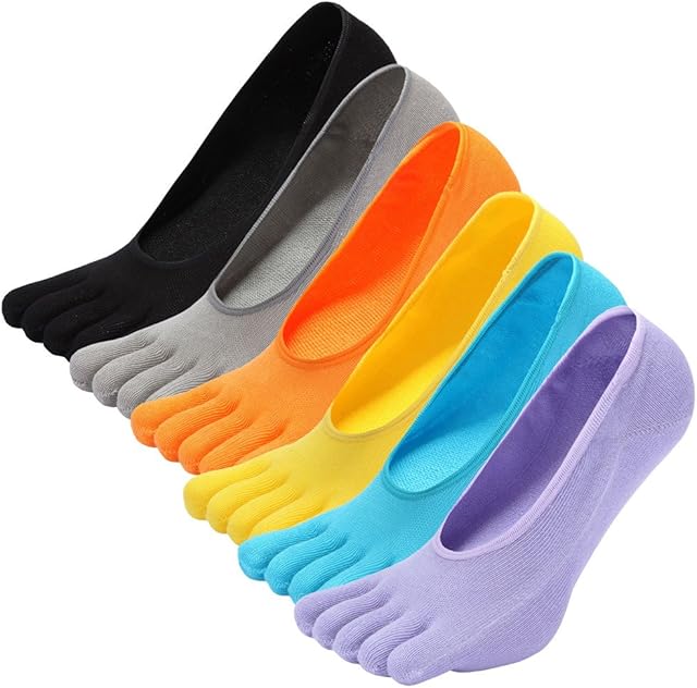 LOFIR Mens Toe Socks No Show Socks Boys Cotton Five Finger Socks Invisible Low Cut Liner Ankle Socks Non-Slip Sneaker Socks Casual Sports School Socks size 6-10/11-14, 6 pairs