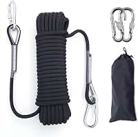 10mm/12mm (32FT/64FT) Climbing Rope, Outdoor Static Rock Climbing Rope, Tree Climbing Rappelling Rope, Escape Nylon Rope, Ice Climbing Equipment Fire Rescue Parachute Rope with 2 Steel Hooks