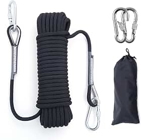 10mm/12mm (32FT/64FT) Climbing Rope, Outdoor Static Rock Climbing Rope, Tree Climbing Rappelling Rope, Escape Nylon Rope, Ice Climbing Equipment Fire Rescue Parachute Rope with 2 Steel Hooks