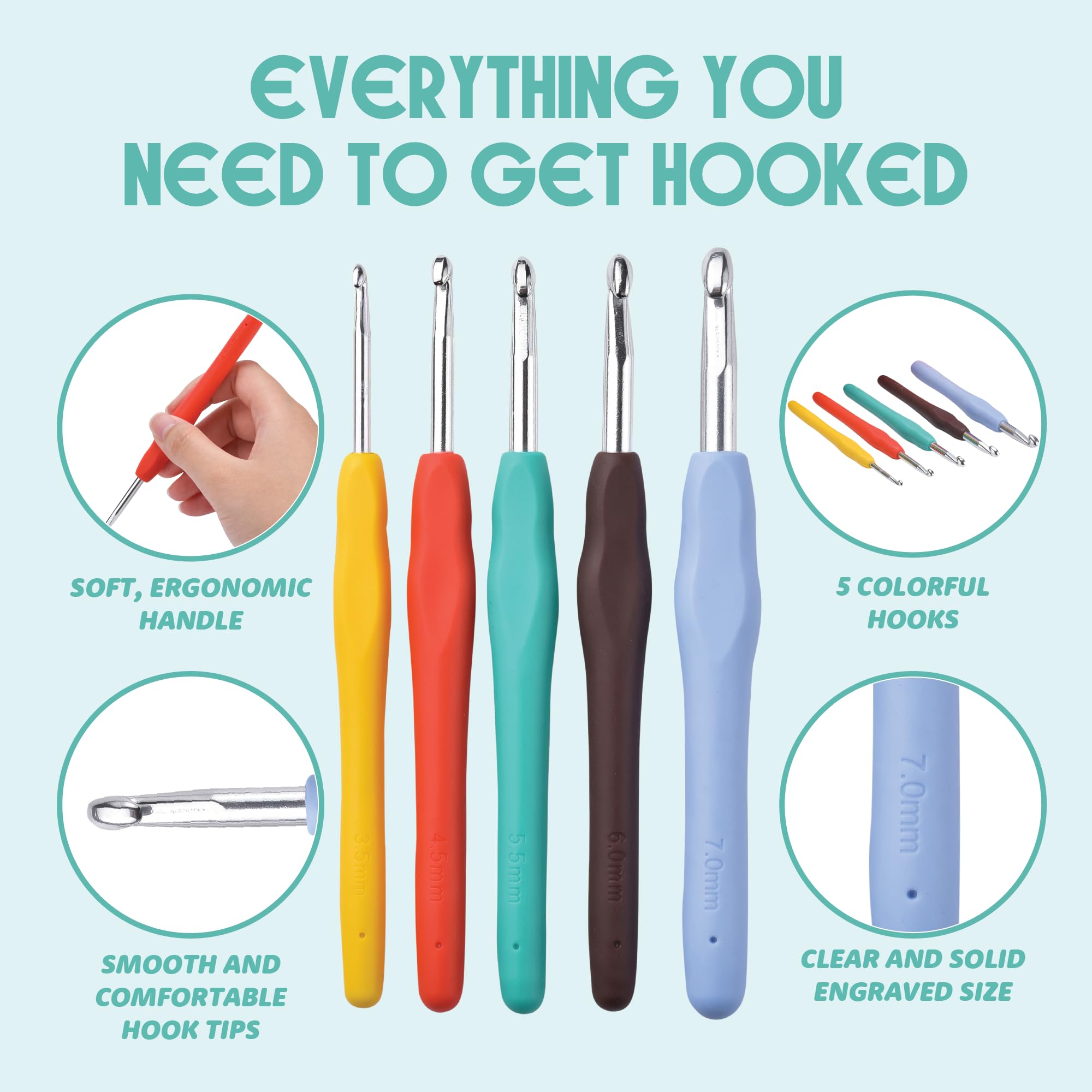Beginner Crochet Kit - Acrylic Yarn & Tools -3 Beginner Crochet Kit - Acrylic Yarn & Tools -3