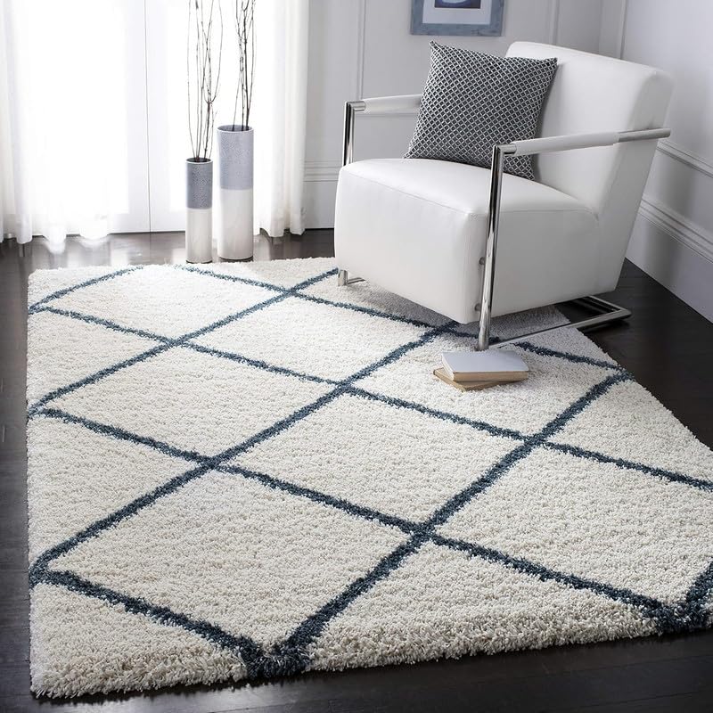 Image of SAGON Anti-Skid Shaggy Carpet Rug for Home | Ultra-Soft Plush Floor Mat for Living Room & Bedroom | Non-Slip, High-Density, Cozy Luxury Decor| 6 x 9 Feet Ivory Blue Box