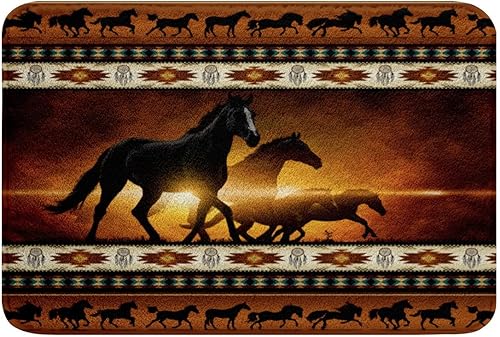 KXO Alfombra de baño de caballos negros del suroeste, nativos aztecas, alfombra de baño de granja y vida silvestre, tapete de cocina tribal indio,