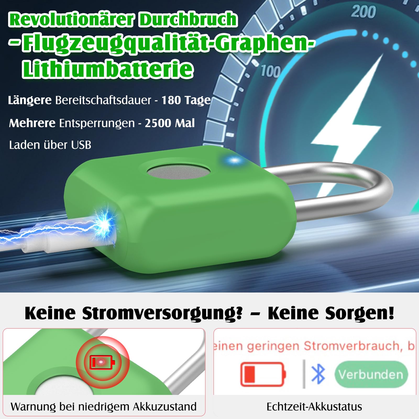 Anweller Cerradura inteligente con Bluetooth, candado de huellas dactilares, candado con huella dactilar, pequeño para gimnasio, oficina, casa, jardín (verde aguacate)