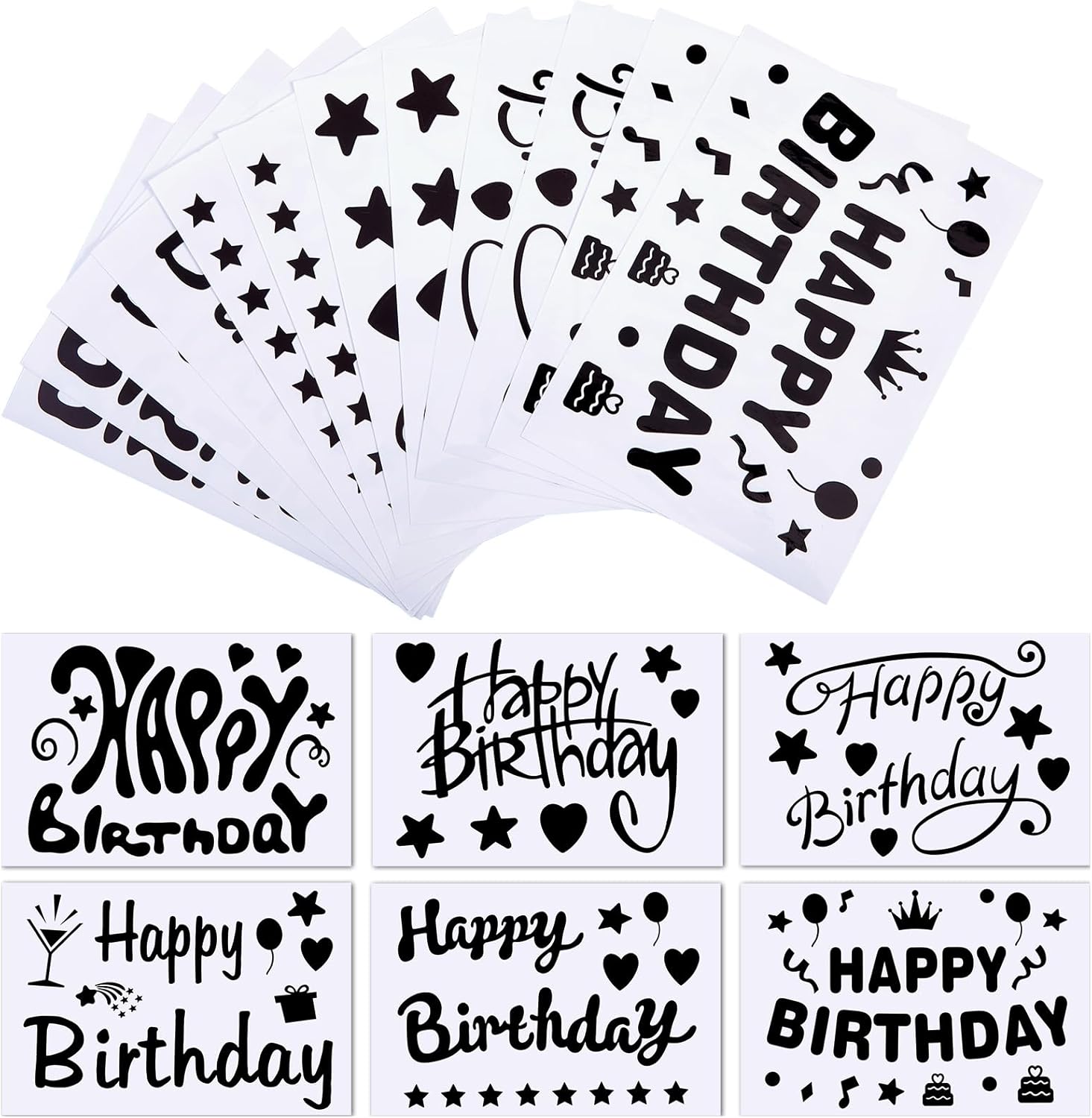 Outus 12 Pieces Happy Birthday Balloon Sticker Black Party PVC Letter Stickers Bobo Birthday Balloon Decals Paster for DIY Mother's Day Wedding Party Decoration Supplies