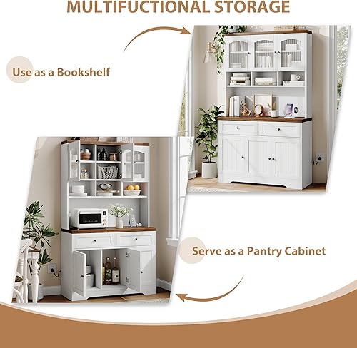 Miniatura 7 de Garvee Armario de despensa de 71 pulgadas con estación de carga, armario alto de almacenamiento de despensa de cocina con soporte para microondas,