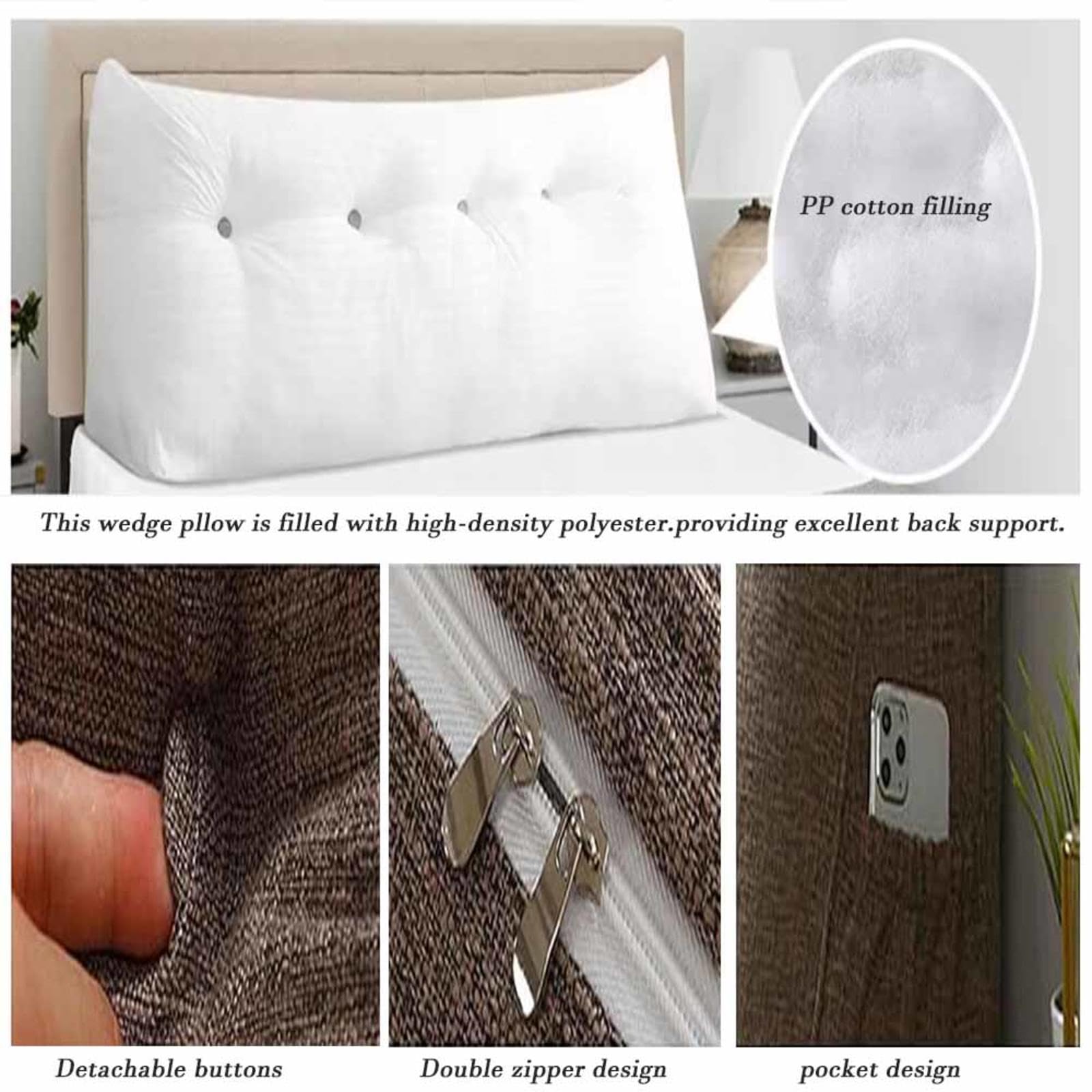 Almohada grande de apoyo de espalda para sofá y cama, cojín de lectura de cuña para cabecero, piernas y rodillas, almohada cómoda para silla de oficina y coche, relleno, 80 x 20 x 50 cm