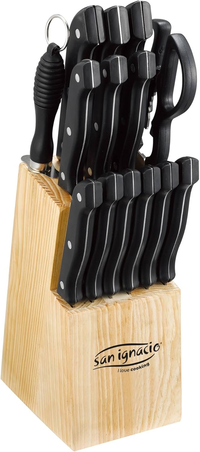 San Ignacio Set of 3 Frying Pans Ø16Ø20Ø24cm + 15Pc Stainless Steel Knife Set with Tacoma