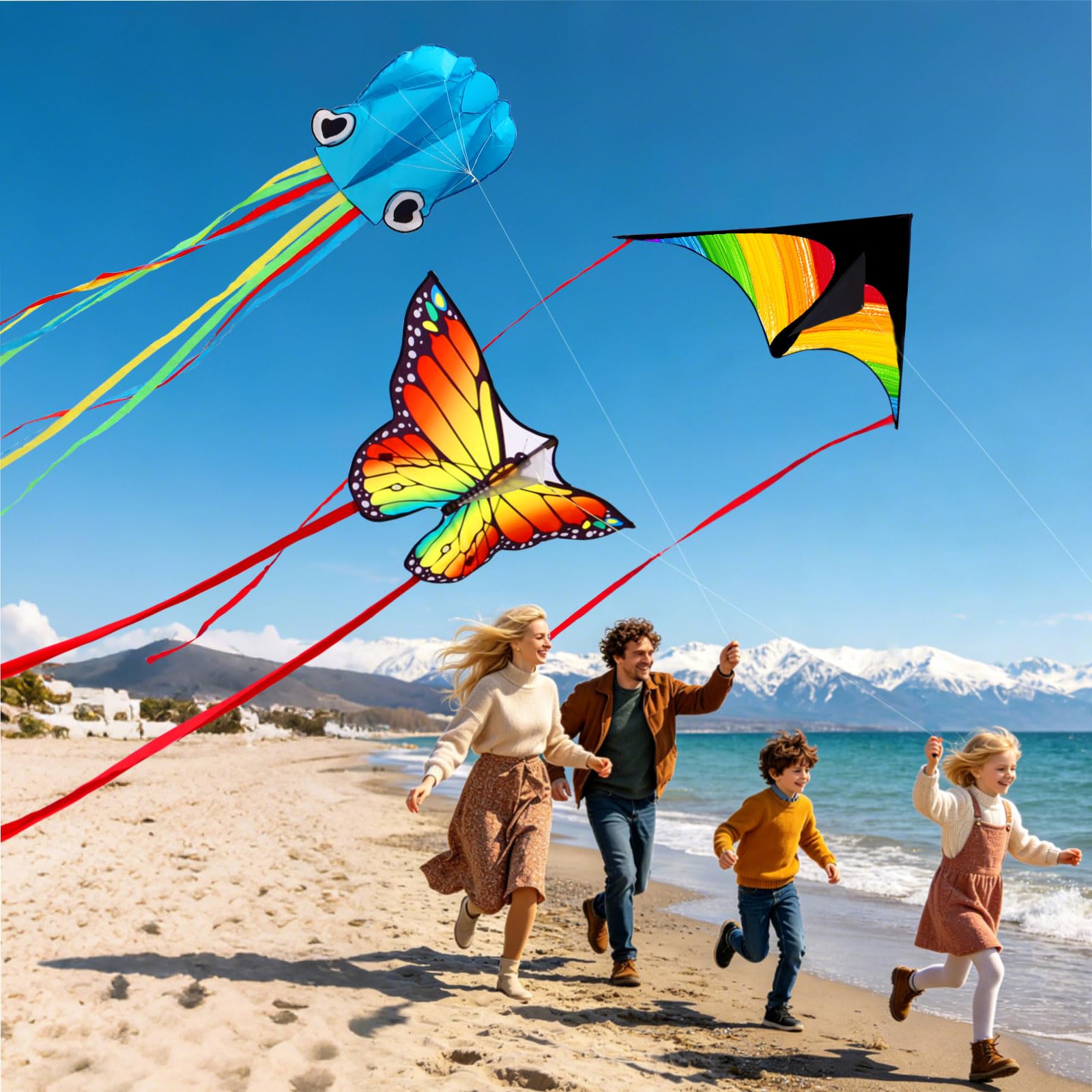 Juego de 3 juegos de pulpo de mariposa Delta para niños y adultos, fácil de volar cometa forchildren,Outdoor Adultos Niños Volar Juguetes para Niños