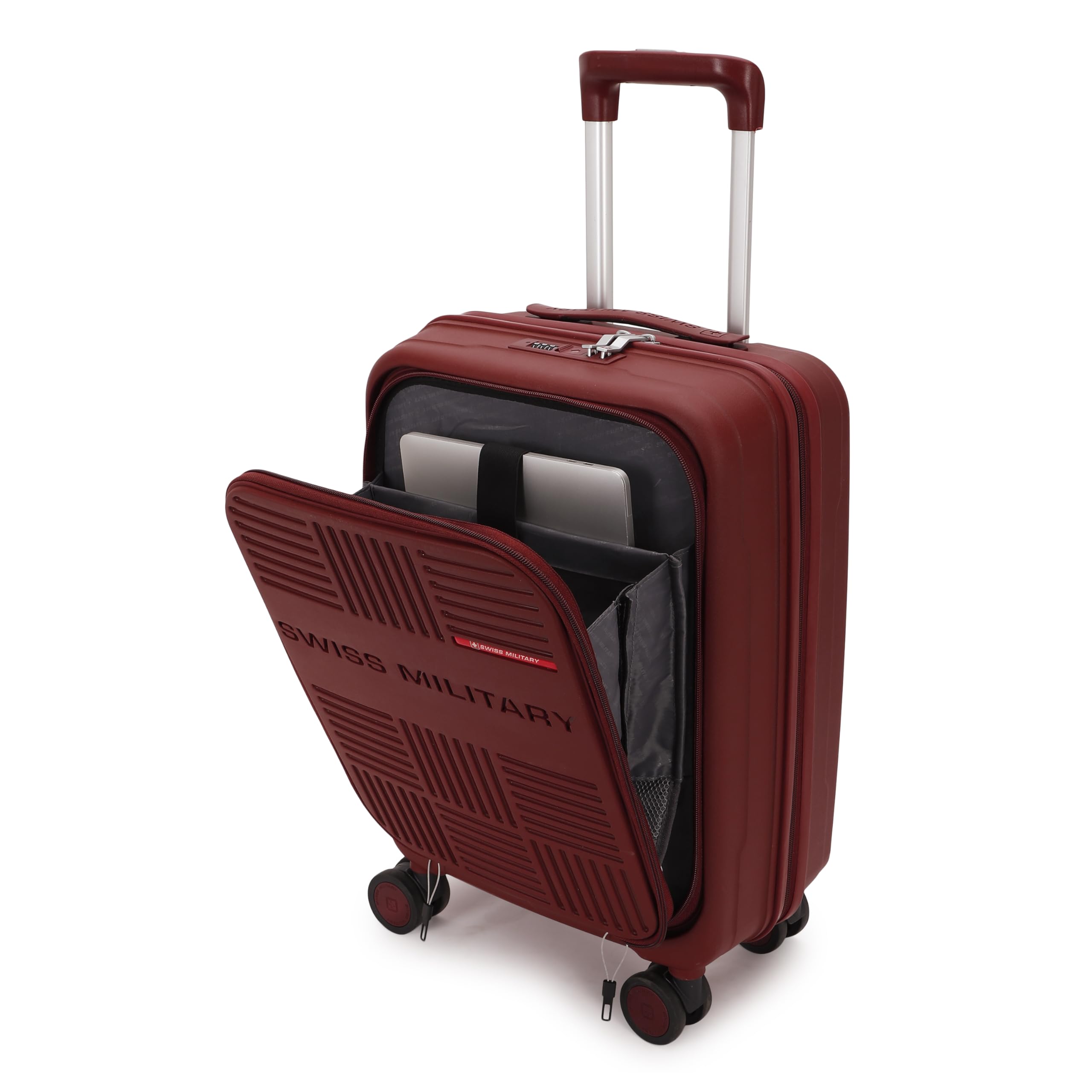 swiss military Spectra 20-Inch Laptop Trolley Bag for Men Women, Hardtop Cabin Luggage with Laptop Compartment, 360° Wheels, Dual Lock, Push Handle, Lightweight 48L Travel Stroller (55cm)-Wine-picture-13
