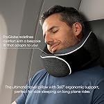 Proglobe Orthopedic Neck Pillow, Travel Neck Pillows for Airplanes, Memory Foam Kit, Updated Material, Airplane Travel Set with 3D Contoured Eye Masks, Earplugs, and Luxury Mesh Bag (Dark Grey)