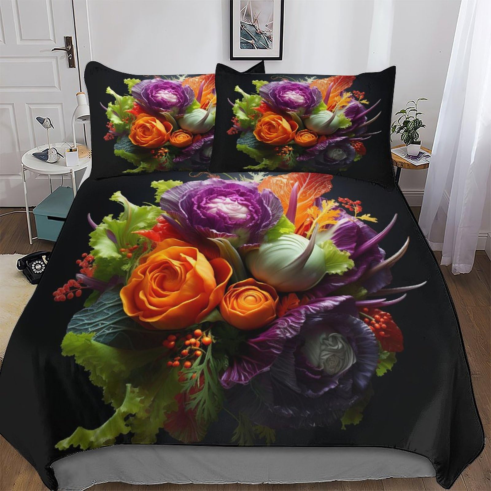 Housse de couette fleur parure de lit douce microfibre King 220x240cm