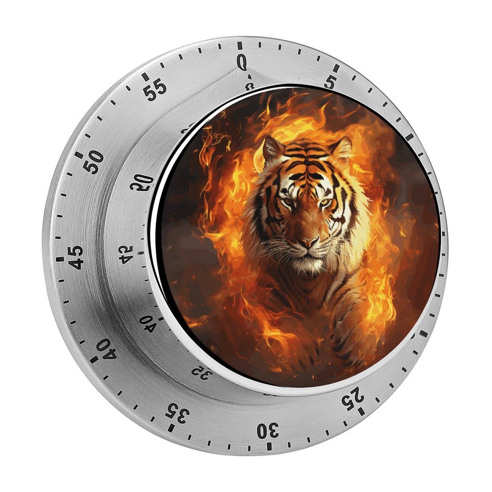 Cool Tiger in Flame Manual Countdown Timer with Magnetic Base Visual Mechanical Timer for Classroom Home Study and Cooking