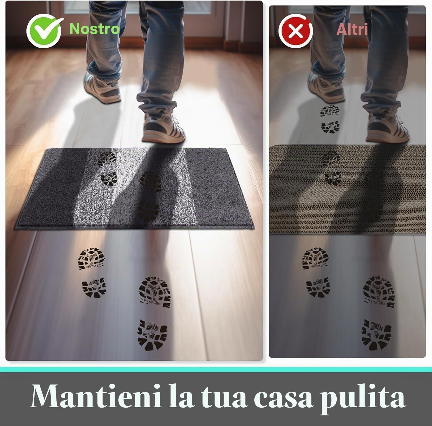 SHACOS Zerbino Ingresso Interno Antiscivolo, Tappeto Ingresso Lavabile In Lavatrice, Tappeto Bagno Interno Microfibra, Tappeto Esterno Rimozione Della Polvere, Grigio, 80 x 150 cm