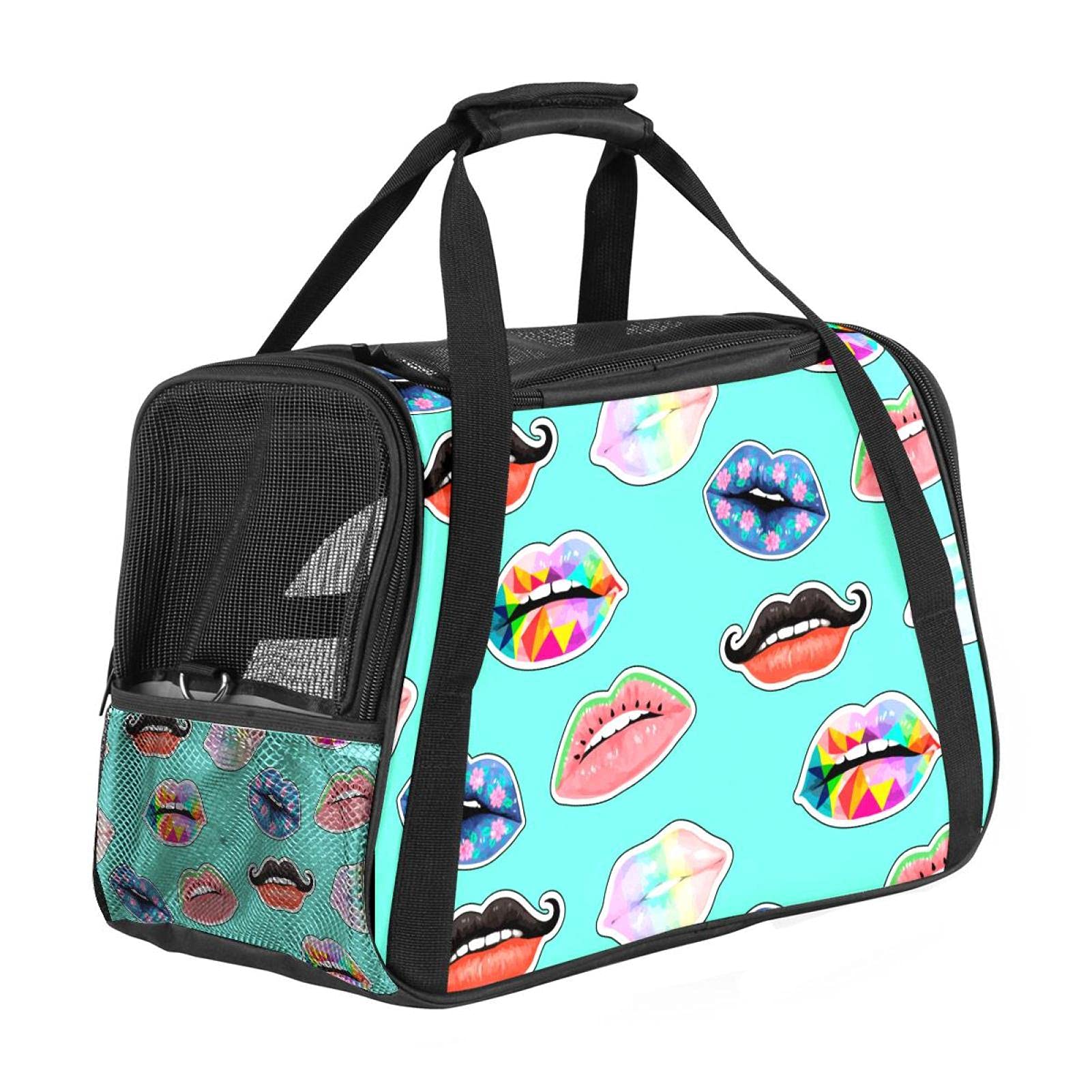 Sac de transport pour animal domestique motif lèvres avec maille aérée