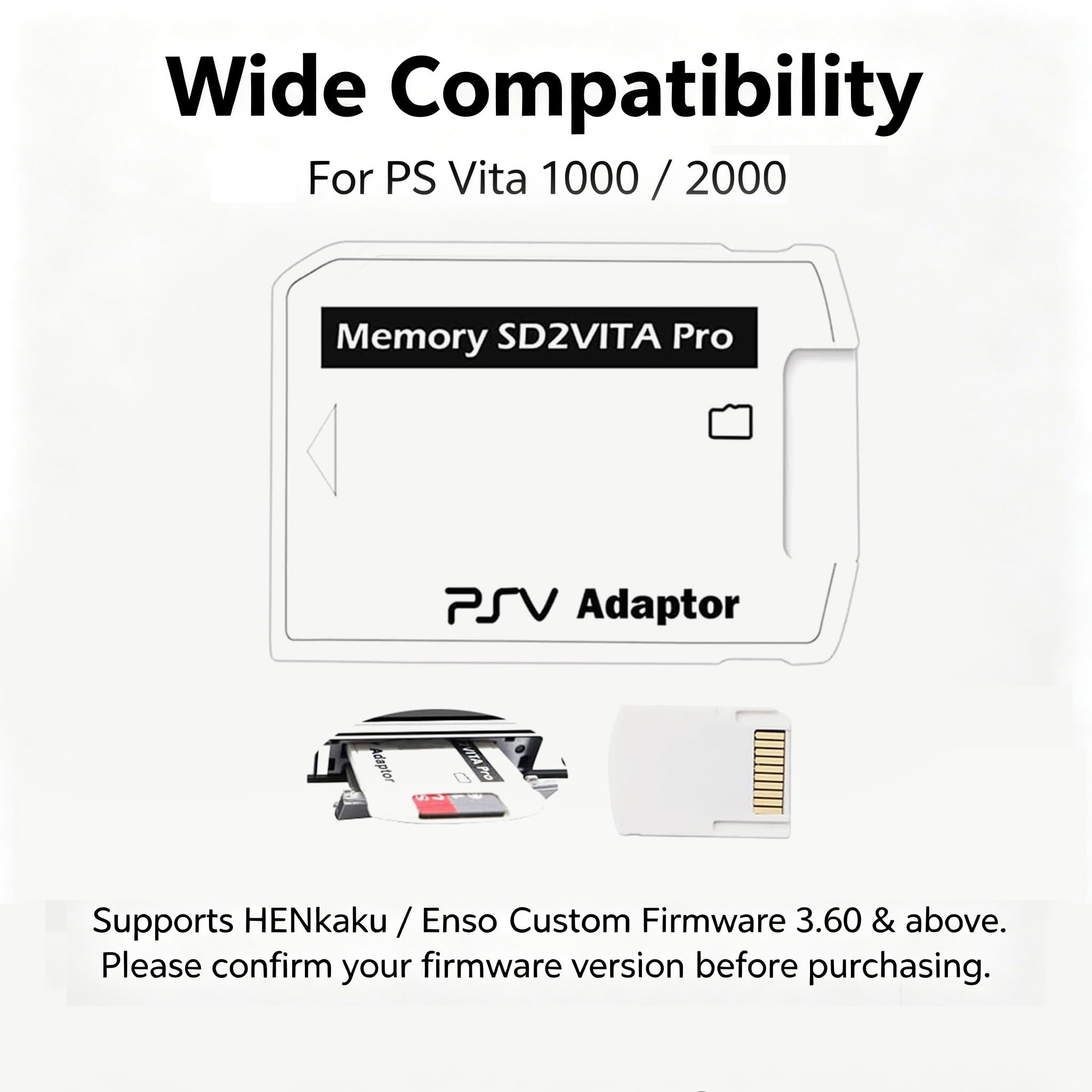 Adaptador de tarjeta de memoria de juego SD2Vita, V6.0 Memory Stick TF, compatible con tarjeta Micro SD para PS Vita 1000/2000 con sistema de firmware 3.60 o superior Theokveni