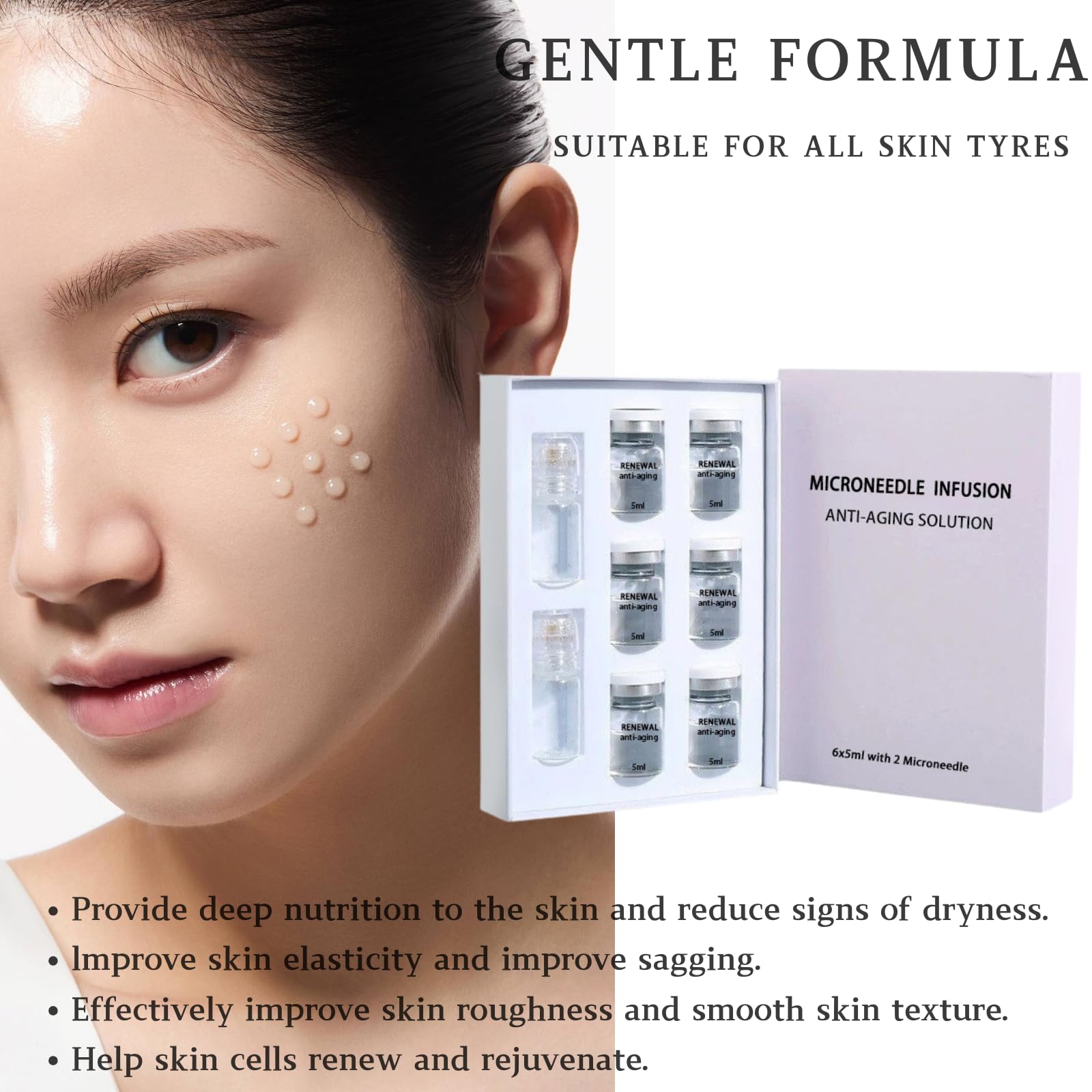 Micro Infusion System for Face,Microneedling Serum with Hyaluronic Acid & Collagen,Anti-Aging Micro Infusion Serum for Skin Care At Home 0.05mm Stamp Micro Needling Kit for Deep Hydration & Firming - Image 3