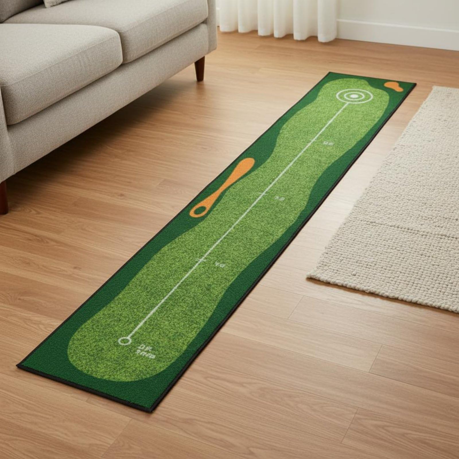 Alfombra de Entrenamiento de Golf Tapete de Putt Estera de Práctica Green Interior Exterior con Marcaciones de Distancia Fibra Poliamida