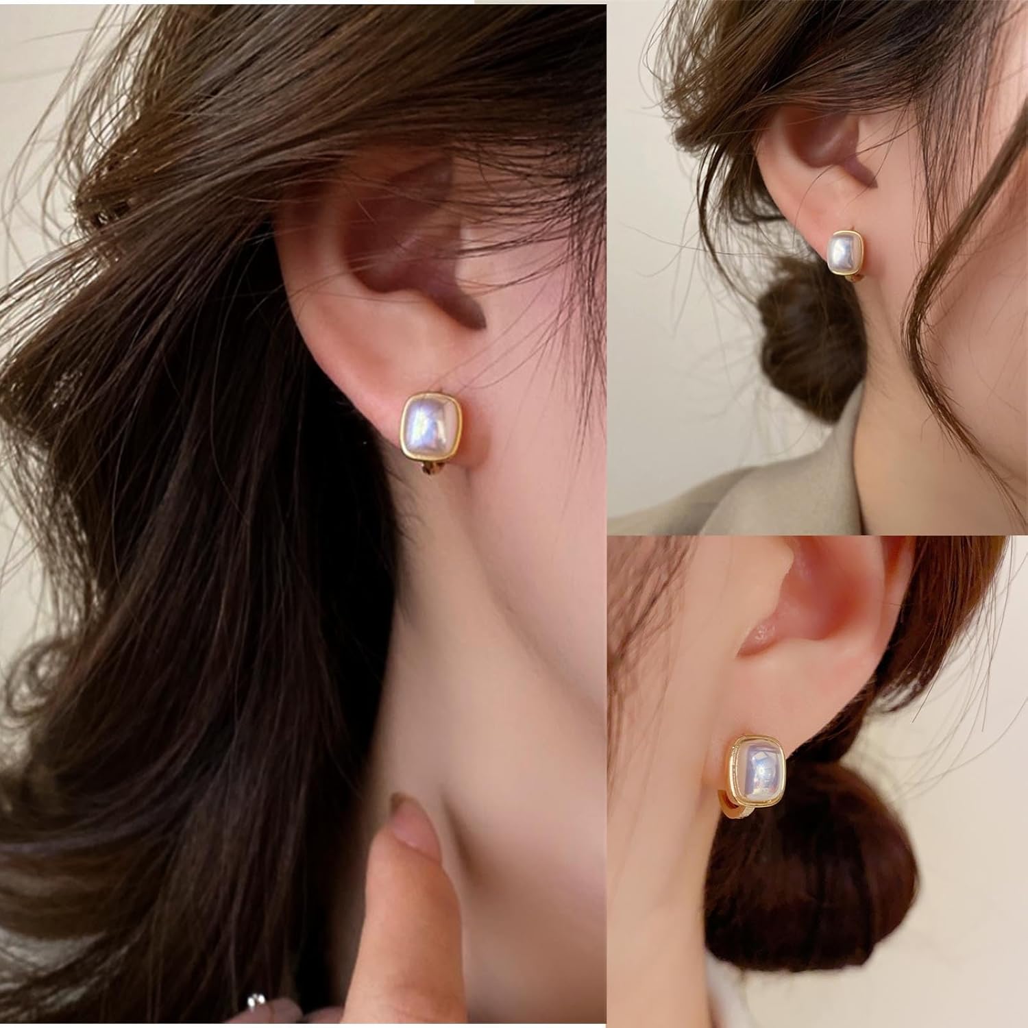 Boho Square Pearl Dangle Earrings Gold Pearl Hoop Earrings Vintage Baroque Pearl Earrings Pearl Hoop Huggie Earrings Minimalist Square Stud Earrings Jewelry for Women - Image 6