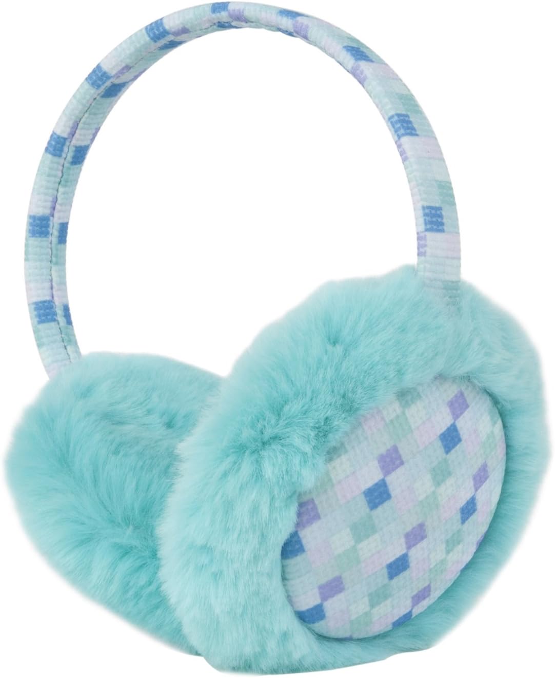 Momo Grow "Elsie" Faux Fur Trimmed Checkered Pattern Earmuffs (Fits Toddler to Adult) - Blue