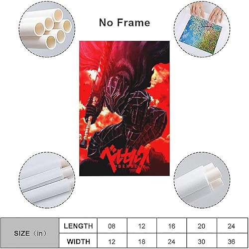 Miniatura 3 de GhePar Berserk - Póster de anime estético de lienzo para decoración estética de habitación, regalo, estilo sin marco, 12 x 18 pulgadas (11.8 x 17.7