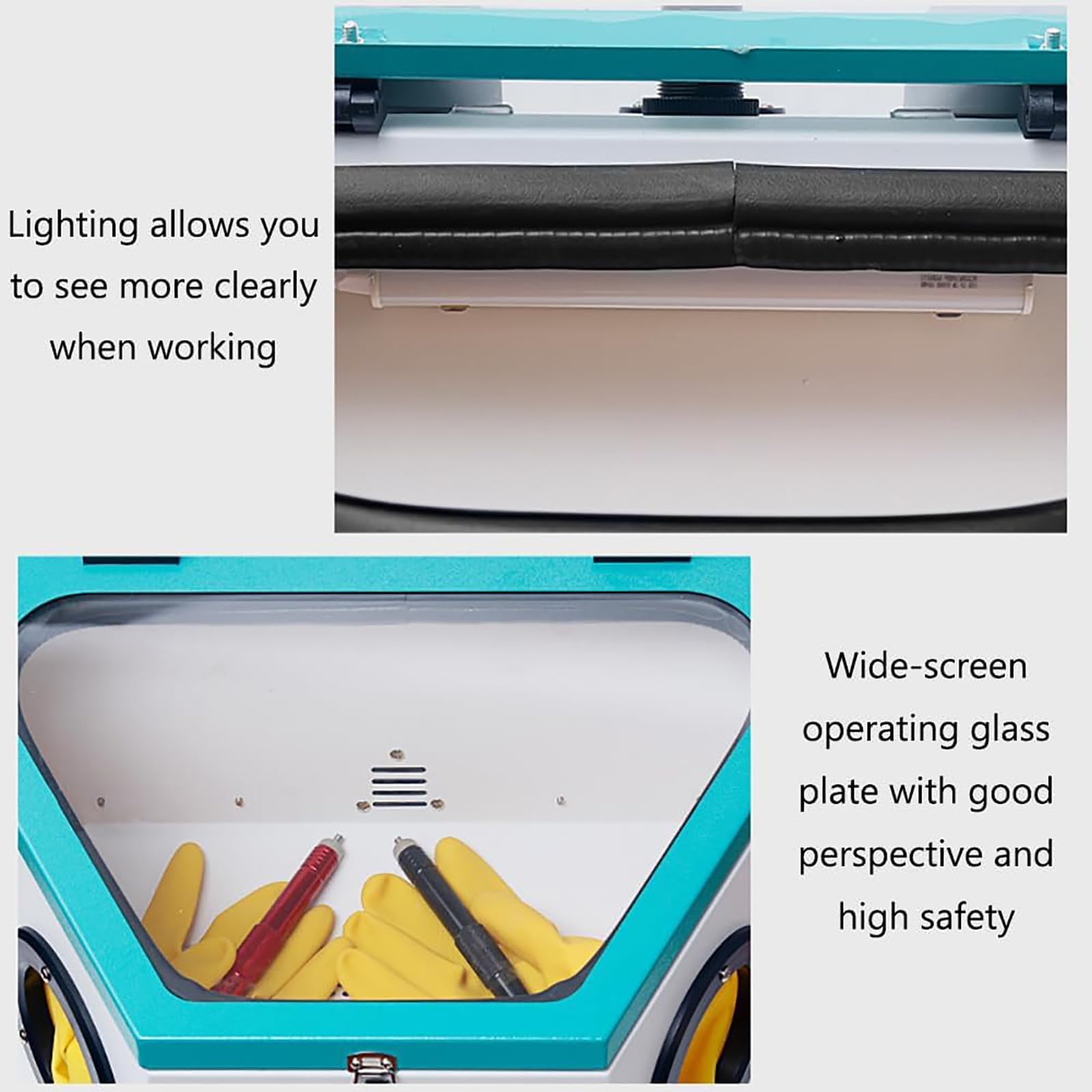 Cabina De Chorreado De Arena, Máquina De Chorreado De Arena Fina, Caja De Polvo para Chorreado con Amplia Ventana De Visualización Y Luz LED De 8 W, Pistolas De Pulverización Dobles