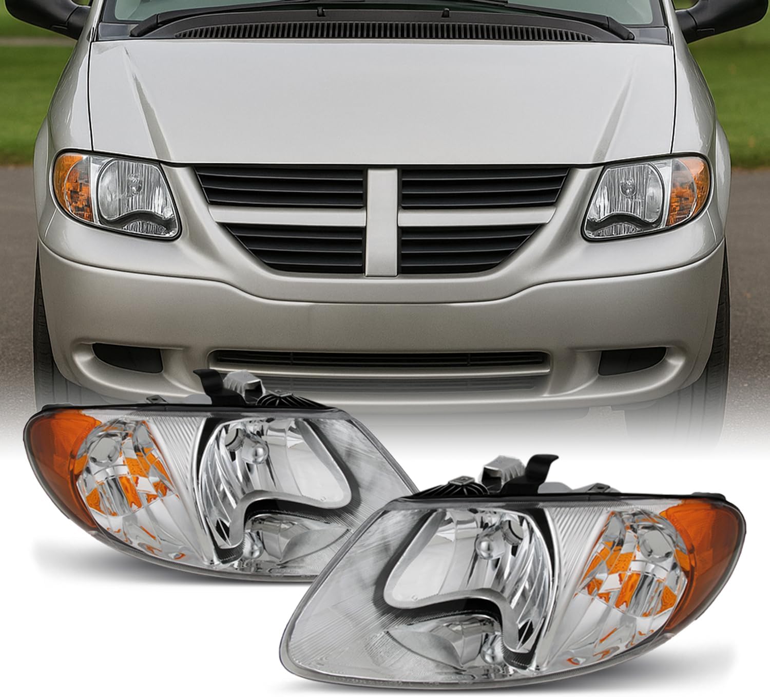 AKKON - For Chrysler Town & Country OE Replacement Chrome Bezel Headlights Driver/Passenger Head Lamps Pair New