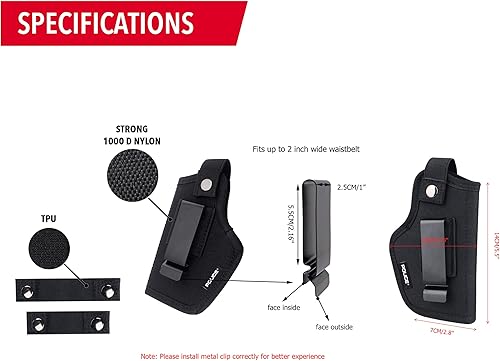 Miniatura 4 de POLICE Funda para pistola para hombres/mujeres, funda universal para pistola Airsoft derecha/izquierda, IWB/OWB de 0.354 in para transporte oculto,