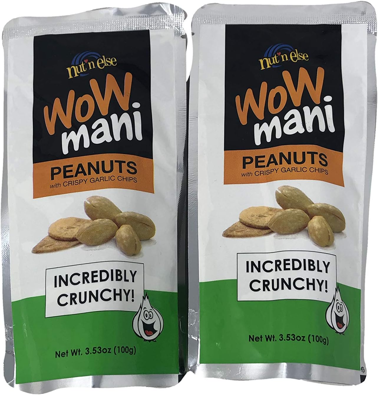 Wow Mani with Garlic Peanuts with Crispy Garlic Chips Pack of Two 3.53 Oc a Pack