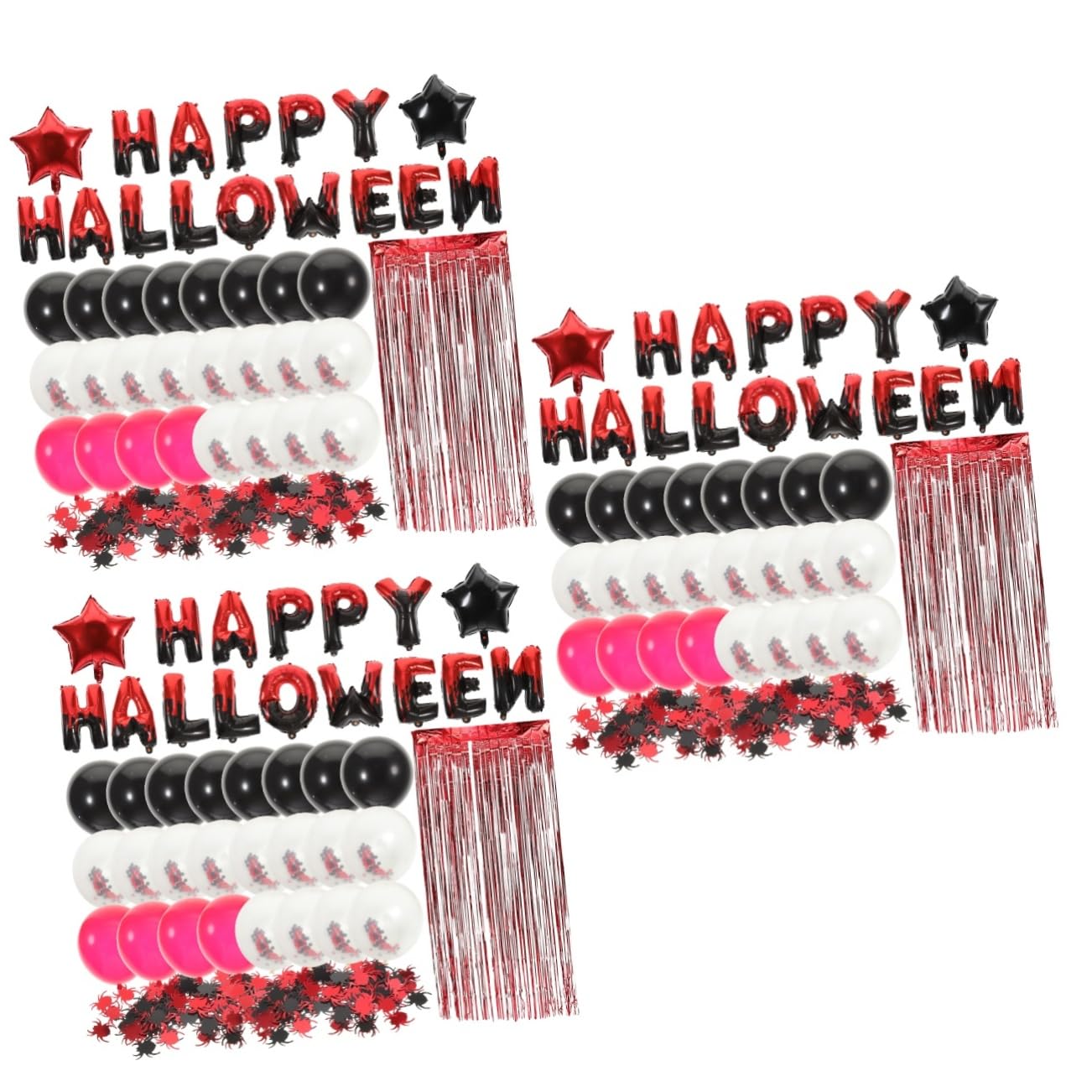 HOMSFOU 3ensembles Décorations De Fête Halloween Avec Ballons Rouges Et Rideaux Franges Kit Complet Pour Ambiance De Soirée Halloween